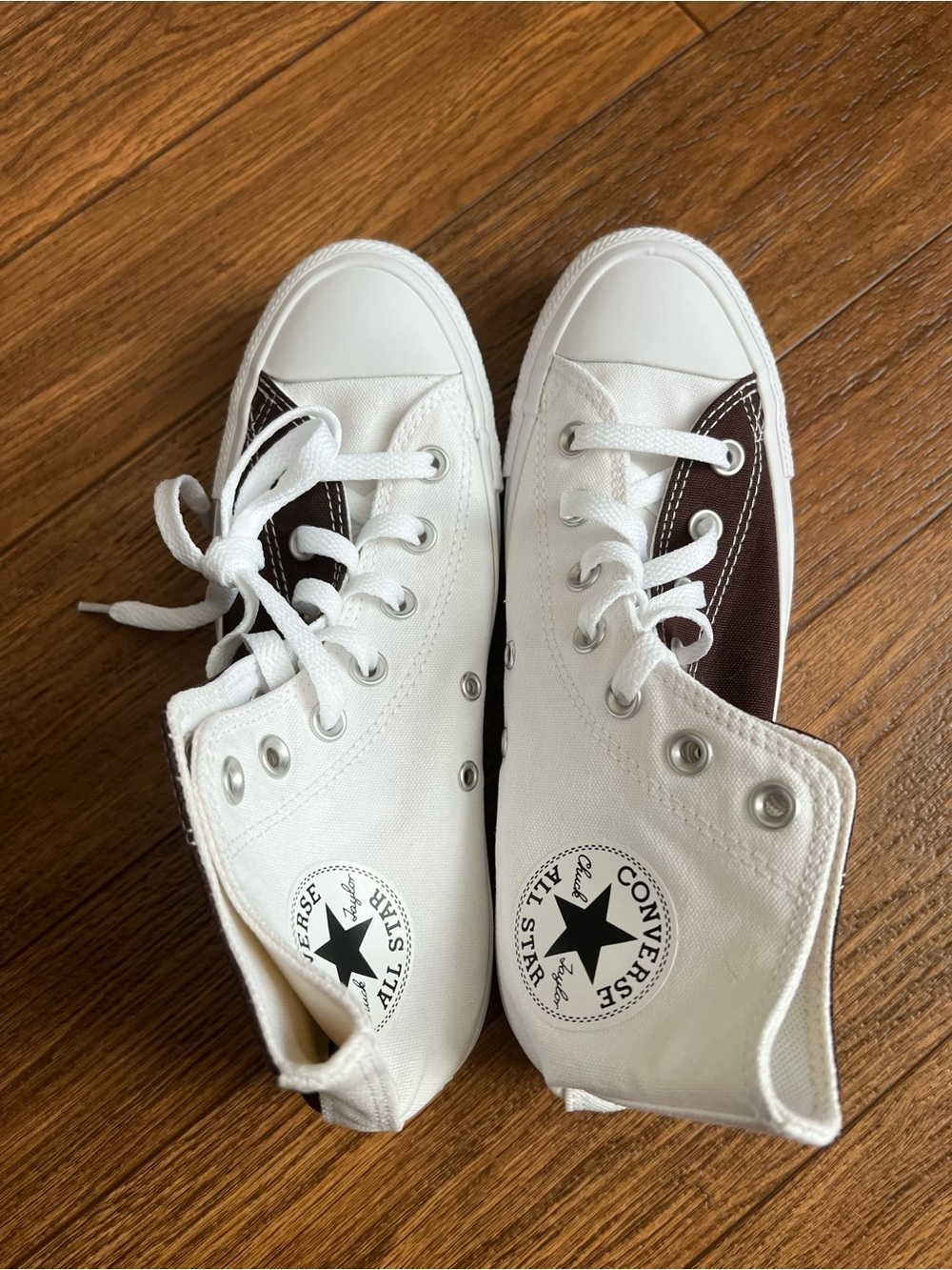 Converse White High Top Sneakers with Brown Side Panels - Unisex